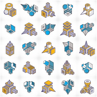 İnşaat izometrik tasarımlar soyut, set vektör.