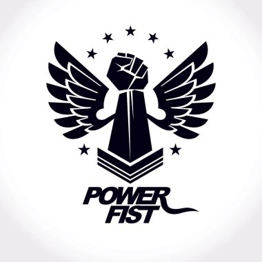 Güçlü atletik erkek vektör çizim Kol kaldırdı. Dövüş sanatları Şampiyonası soyut sembolü.