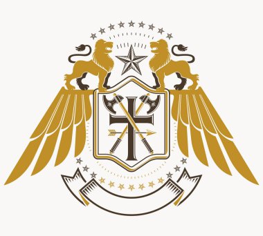 Eski tarz herallik, heraldik amblem, vektör illüstrasyonu.
