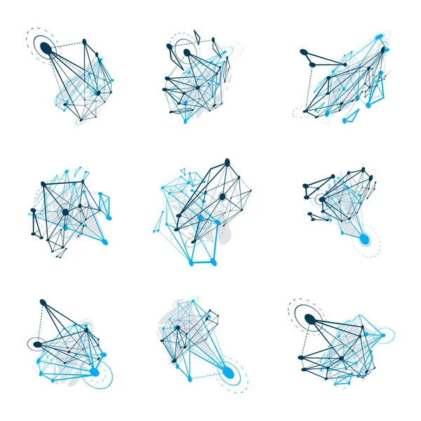 Collection Objets Abstraits Vectoriels Low Poly Avec Lignes Points Connectés — Image vectorielle