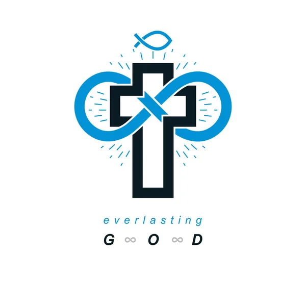 無限ループの記号とクリスチャン クロス ベクトル創造的な記号と組み合わせて不滅の神概念のロゴの設計 — ストックベクタ