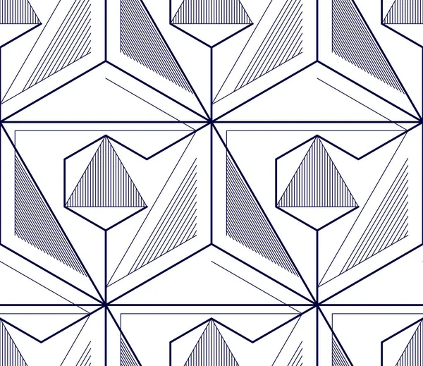幾何学的な3Dライン抽象的なシームレスなパターン ベクトル背景 無限のイラストを描く技術スタイルのエンジニアリングライン — ストックベクタ