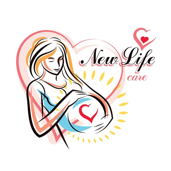 Zwangere Vrouw Elegante Lichaam Silhouet Schetsmatige Vectorillustratie Gynaecologie Zwangerschap Gezondheidszorg — Stockvector