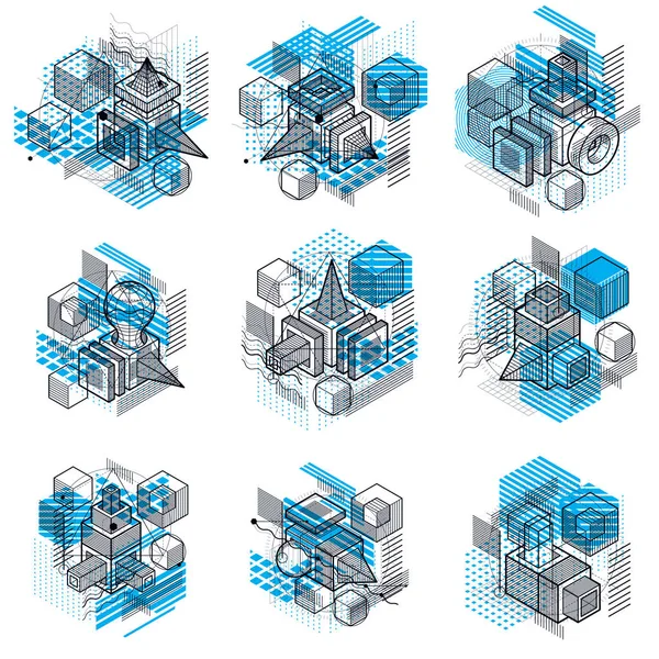 Sfondi Isometrici Vettoriali Astratti Layout Cubi Esagoni Quadrati Rettangoli Diversi — Vettoriale Stock