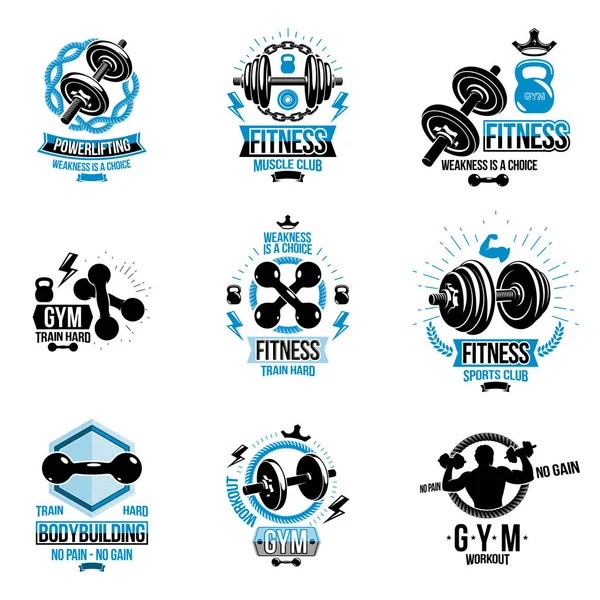 Vector Power Lifting Theme Emblems Motivational Flyer Templates Collection Made — Stock Vector