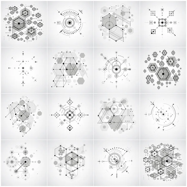 Set Modulaire Bauhaus Vector Zwart Wit Achtergronden Gemaakt Van Eenvoudige — Stockvector