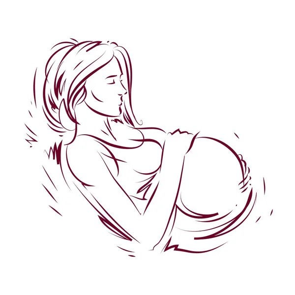 Schwangere Weibliche Körperform Handgezeichnete Vektorillustration Schöne Dame Die Ihren Bauch — Stockvektor