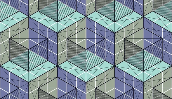 几何立方体抽象无缝模式 3D矢量背景 技术风格的工程技术线条画了无尽的图解 可用于织物 包装材料 网布和印刷品 — 图库矢量图片