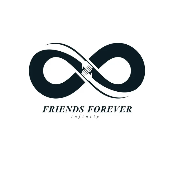 Infinity Teken Met Twee Handen Aan Raken Elkaar Oneindige Vriendschap — Stockvector