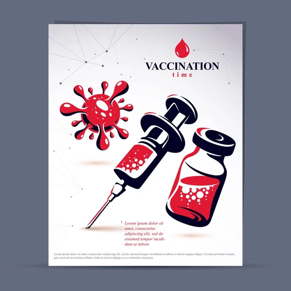 Antivirus Vaccinatie Boekje Cover Vormgeving Voorpagina Vector Grafische Illustratie Van — Stockvector