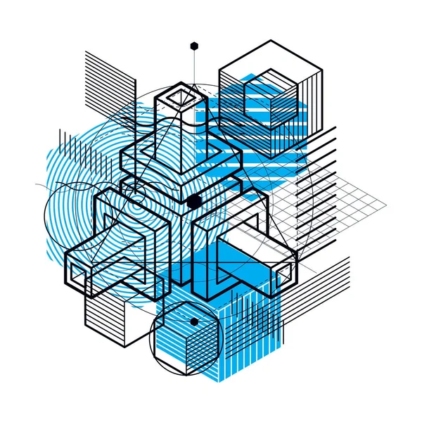 Líneas Formas Abstracto Vector Isométrico Fondo Diseño Cubos Hexágonos Cuadrados — Archivo Imágenes Vectoriales