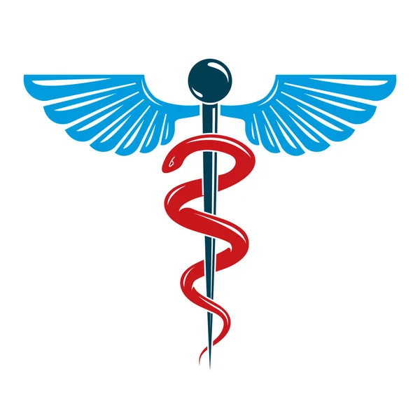 Simbolo Del Caduceo Realizzato Con Ali Uccello Serpenti Velenosi Illustrazione — Vettoriale Stock