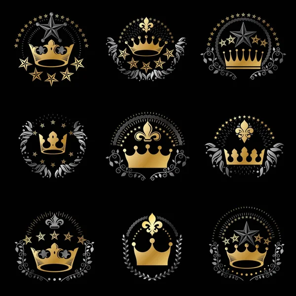 Emblèmes Des Couronnes Royales Collection Éléments Design Vectoriel Héraldique Étiquette — Image vectorielle