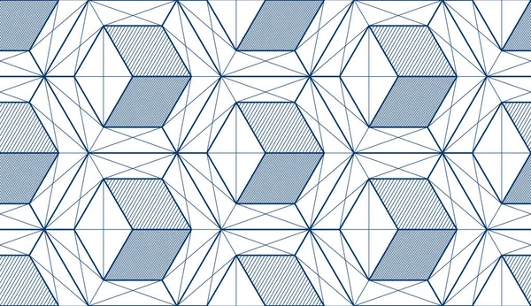 Cubos Geométricos Patrón Inconsútil Abstracto Vector Fondo Línea Ingeniería Estilo — Archivo Imágenes Vectoriales