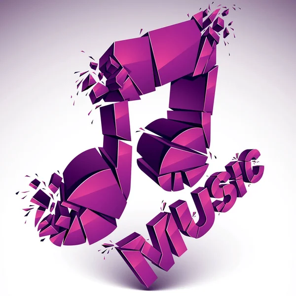 Vector Magenta Demolished Musical Notes Music Word Dimensional Groove Design — Stock Vector