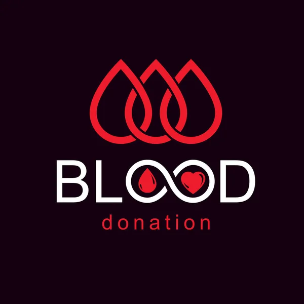 Bloeddonatie Inscriptie Gemaakt Met Hartvorm Bloeddruppels Liefdadigheids Vrijwilligerslogo Voor Gebruik — Stockvector
