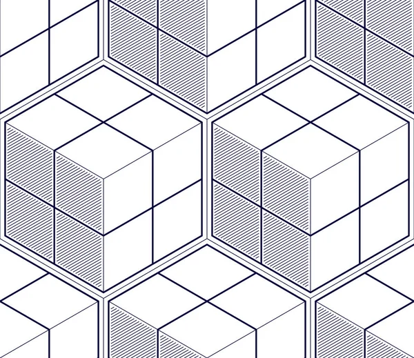 Geometrische Würfel Abstrahieren Nahtlose Muster Vektorhintergrund Technologie Stil Engineering Linie — Stockvektor