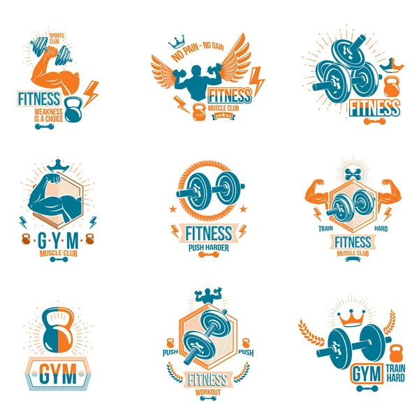 Логотипы Коллекция Рекламных Листовок Векторной Тяжести Поднятия Тяжести Созданные Помощью — стоковый вектор