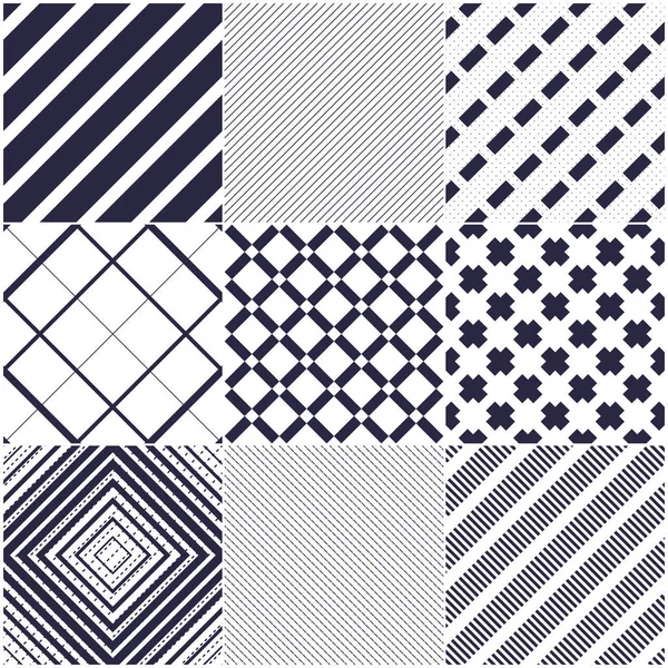 Minimal Lines Vector Seamless Patterns Set Abstract Backgrounds Collection — Stock Vector