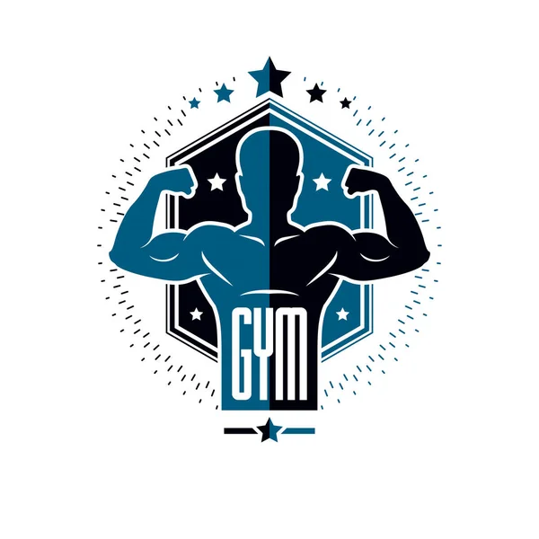 Bodybuilding Fitness Sport Logo Templates Vintage Style Vector Emblem Bodybuilder — Stock Vector