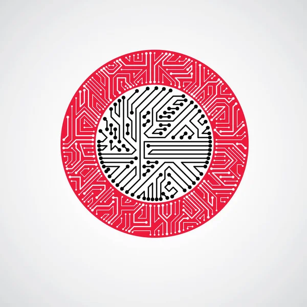 Vektör soyut bilgisayar devre kartı çizim, tek renkli teknoloji öğe bağlantıları ile yuvarlak. Elektronik Tema web tasarım.