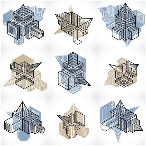 Collectie Van Isometrische Designs Van Abstracte Constructie Vector Set — Stockvector