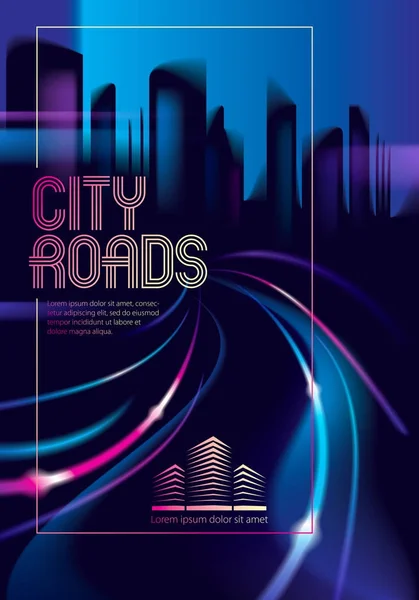 Senderos Ligeros Calle Gran Ciudad Noche Efecto Vector Hermoso Fondo — Vector de stock