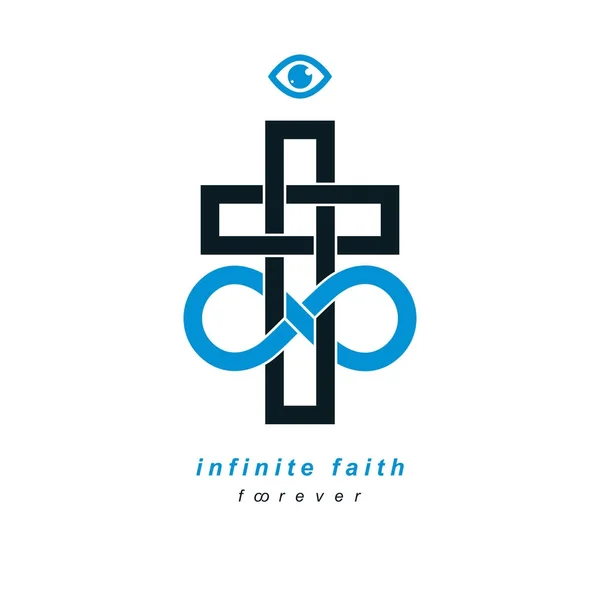 Nesmrtelný Bůh Koncepční Logo Design Kombinaci Nekonečno Loop Znamení Christian — Stockový vektor