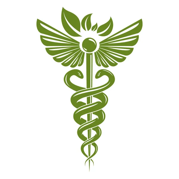 Kaduceusz Symbol Składający Się Jadowitych Węży Ptaków Skrzydła Opieki Zdrowotnej — Wektor stockowy