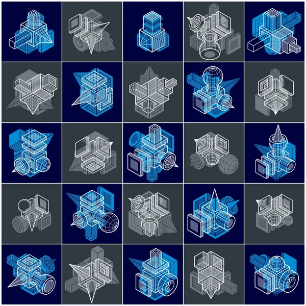 3D mühendislik vektörel çizimler, soyut şekiller koleksiyonu.