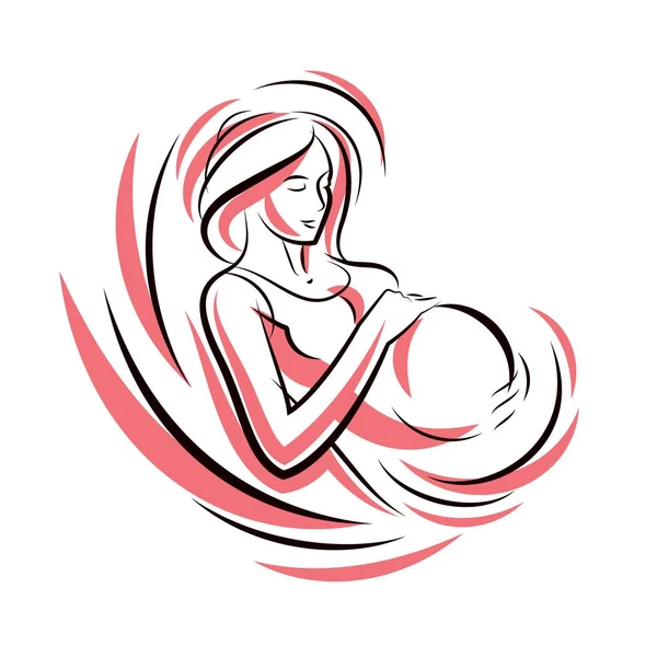 Kobieta Ciąży Zgrabne Ciało Konspektu Otoczony Ramką Kształt Serca Ilustracja — Wektor stockowy