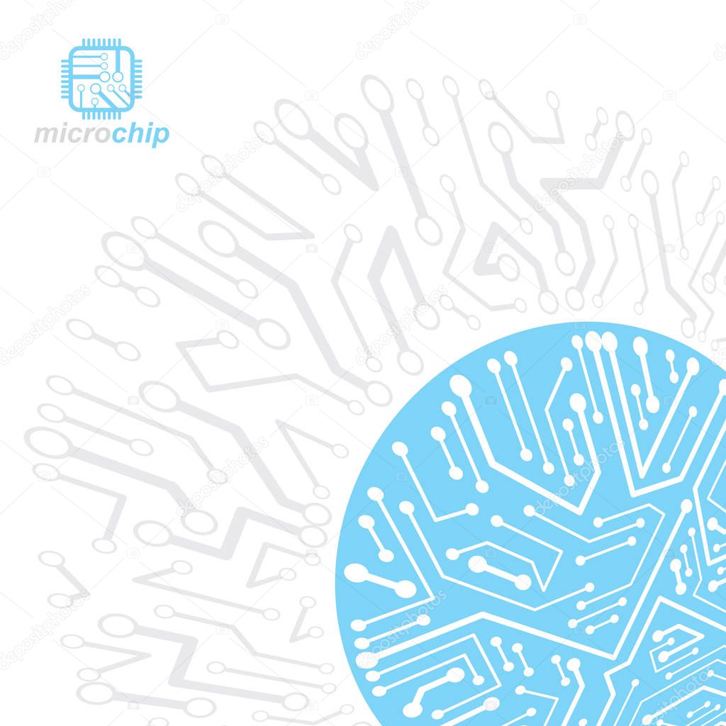 Vector abstract technology illustration with circuit board. High tech digital scheme of electronic device. Technology microchip abstract background