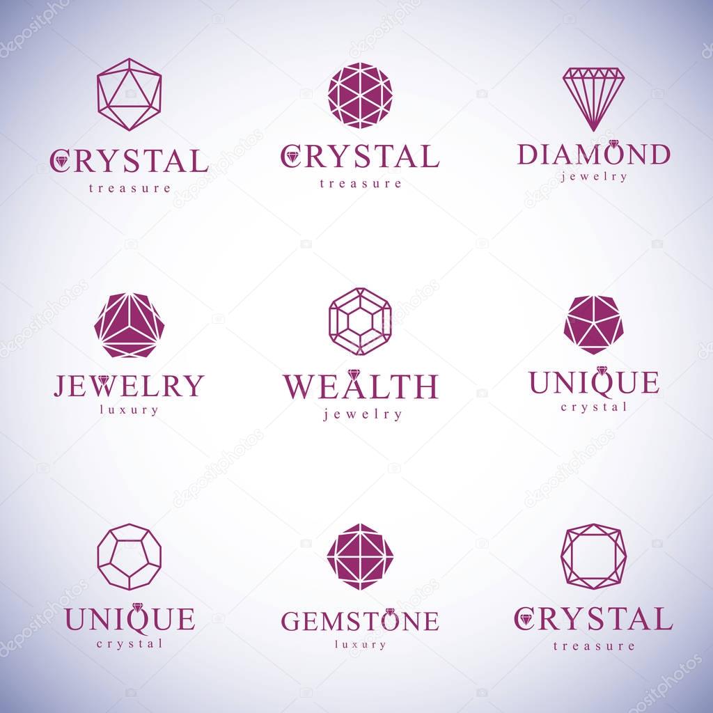 Set of vector abstract geometric shapes best for use as luxury logo. Brilliant jewelry sign.