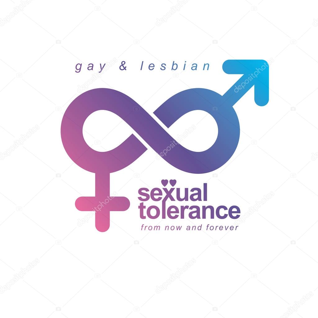 Everlasting Love concept, vector symbol created with infinity loop and male Mars an female Venus signs. Relationship idea.