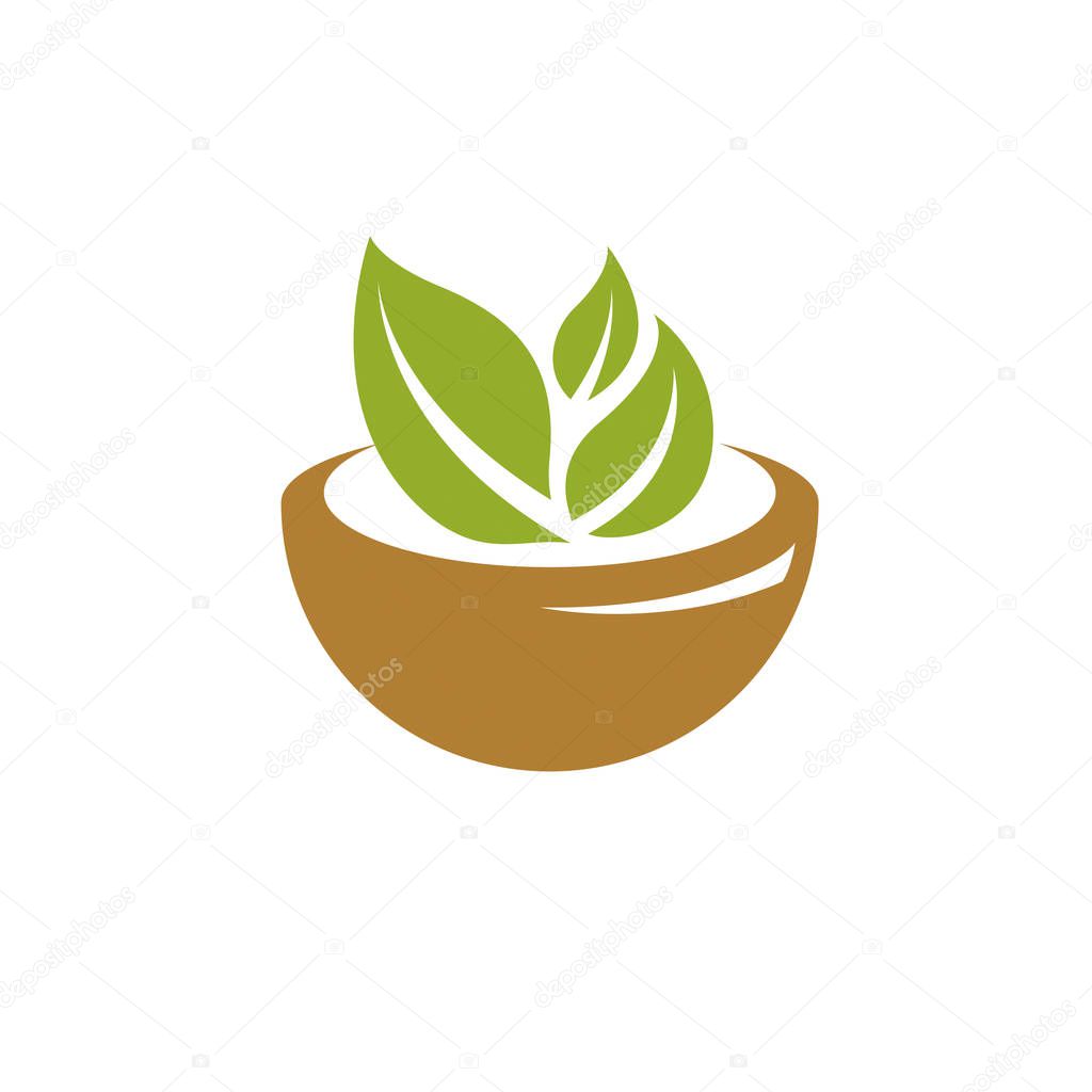 Vector illustration of mortar and pestle isolated on white. Alternative medicine concept, phytotherapy symbol. 