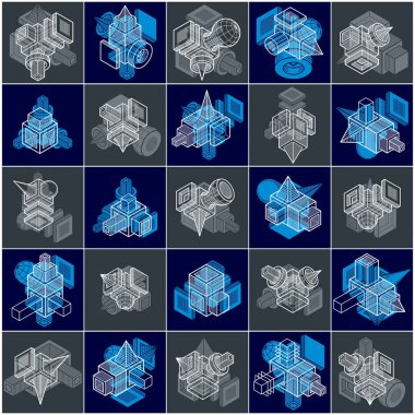 Soyut yapılar kümesi, boyutlu tasarımlar koleksiyonu vektör.
