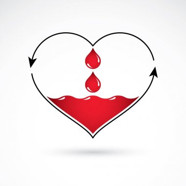 Oklar ve kan damlaları ile kalp şekli vektör çizim.