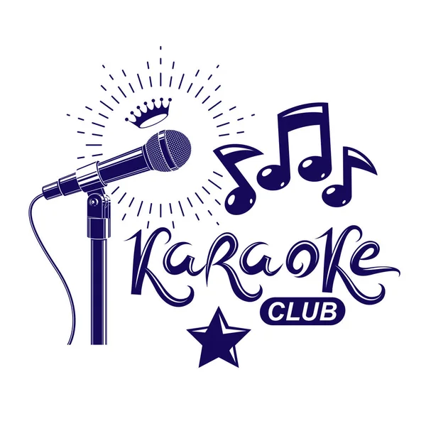 Gece Kulübü Karaoke Reklam Afişi Sahne Veya Kaydedici Mikrofon Ile — Stok Vektör