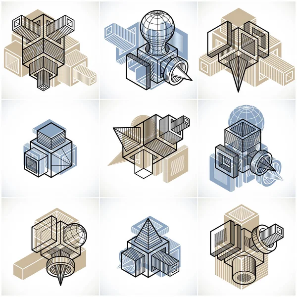 Набор Векторов Абстрактных Конструкций Коллекция Размерных Конструкций — стоковый вектор
