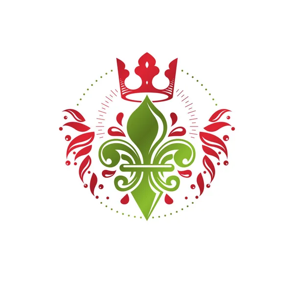 Heraldische Wapen Decoratieve Embleem Met Lily Bloem Koninklijke Kroon — Stockvector