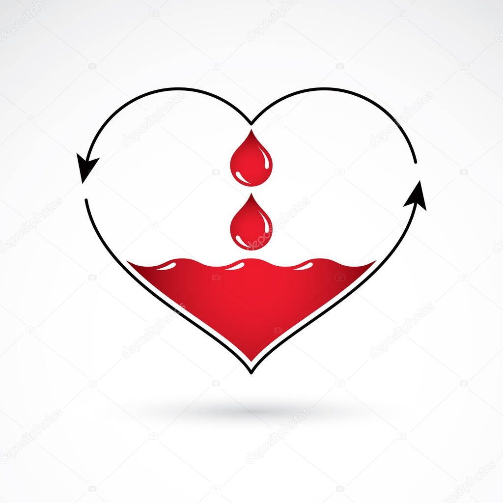 Vector illustration of heart shape with arrows and drops of blood.