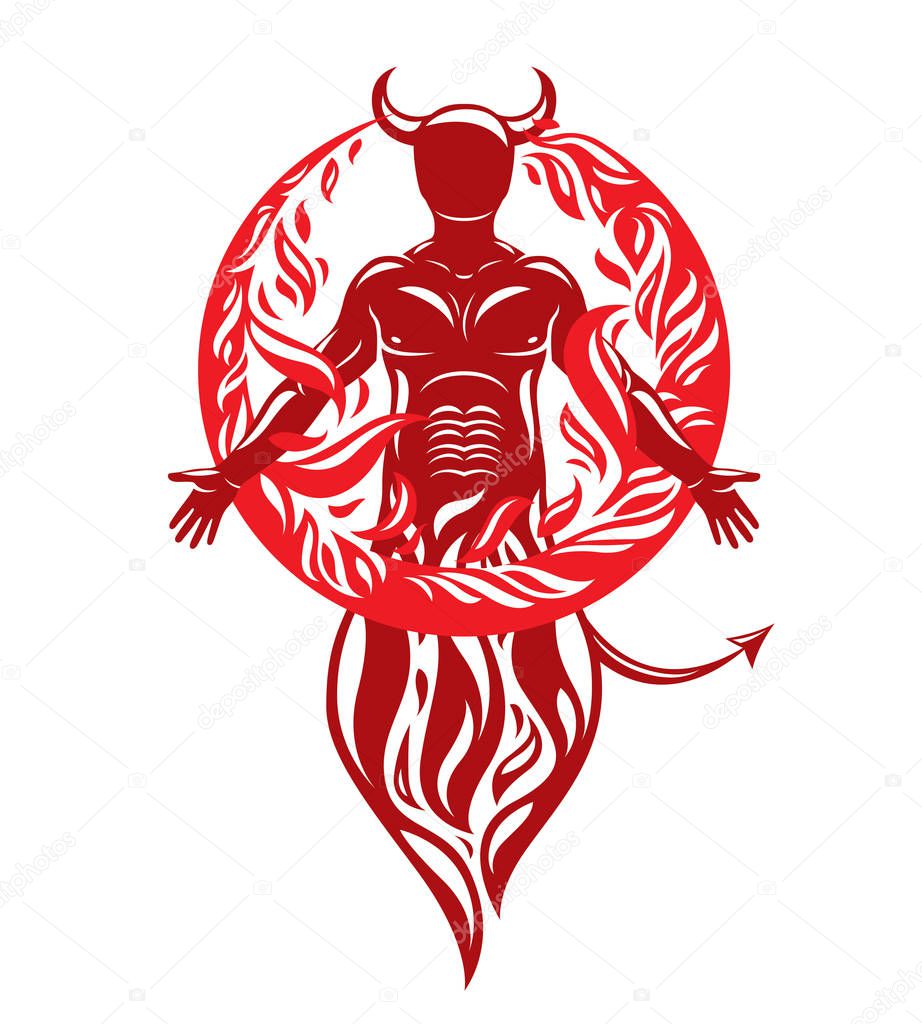  Demonic infernal creature, Satan in red colors.
