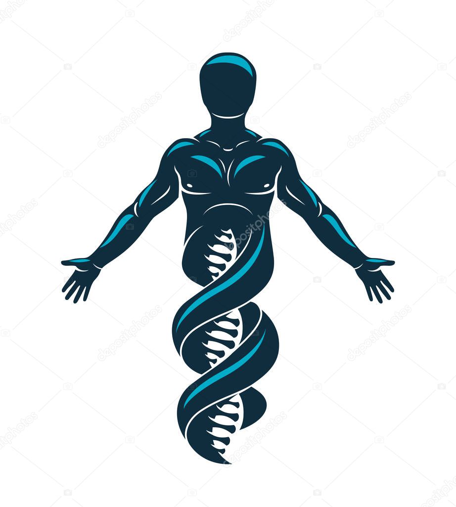 Vector graphic illustration of strong male made as DNA symbol continuation.