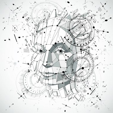 Yapay zeka kafa, düşük Poli stil 3B vektör.