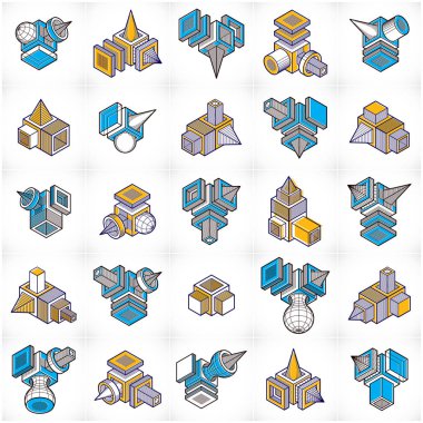 3D mühendislik vektörel çizimler, soyut şekiller collection.