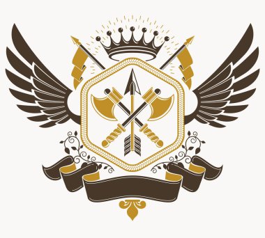 Klasik dekoratif amblem bileşimi, heraldik vektör.