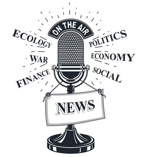 Ретро студия векторной иллюстрации микрофона с новостным лейблом
.