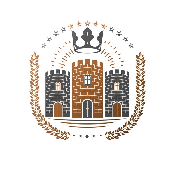 Αρχαίο Κάστρο Έμβλημα Εραλδικό Έμβλημα Διακοσμητικό Λογότυπο — Διανυσματικό Αρχείο