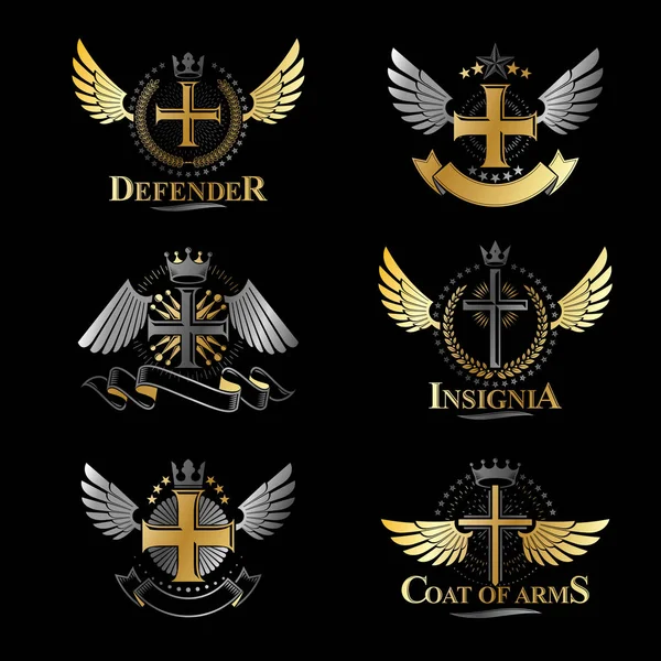 Heráldica Brasão Armas Coleção Logotipos Decorativos — Vetor de Stock