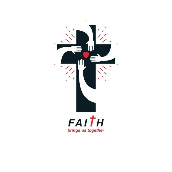 イエスのベクトル記号の真の信仰をキリスト教の十字 — ストックベクタ